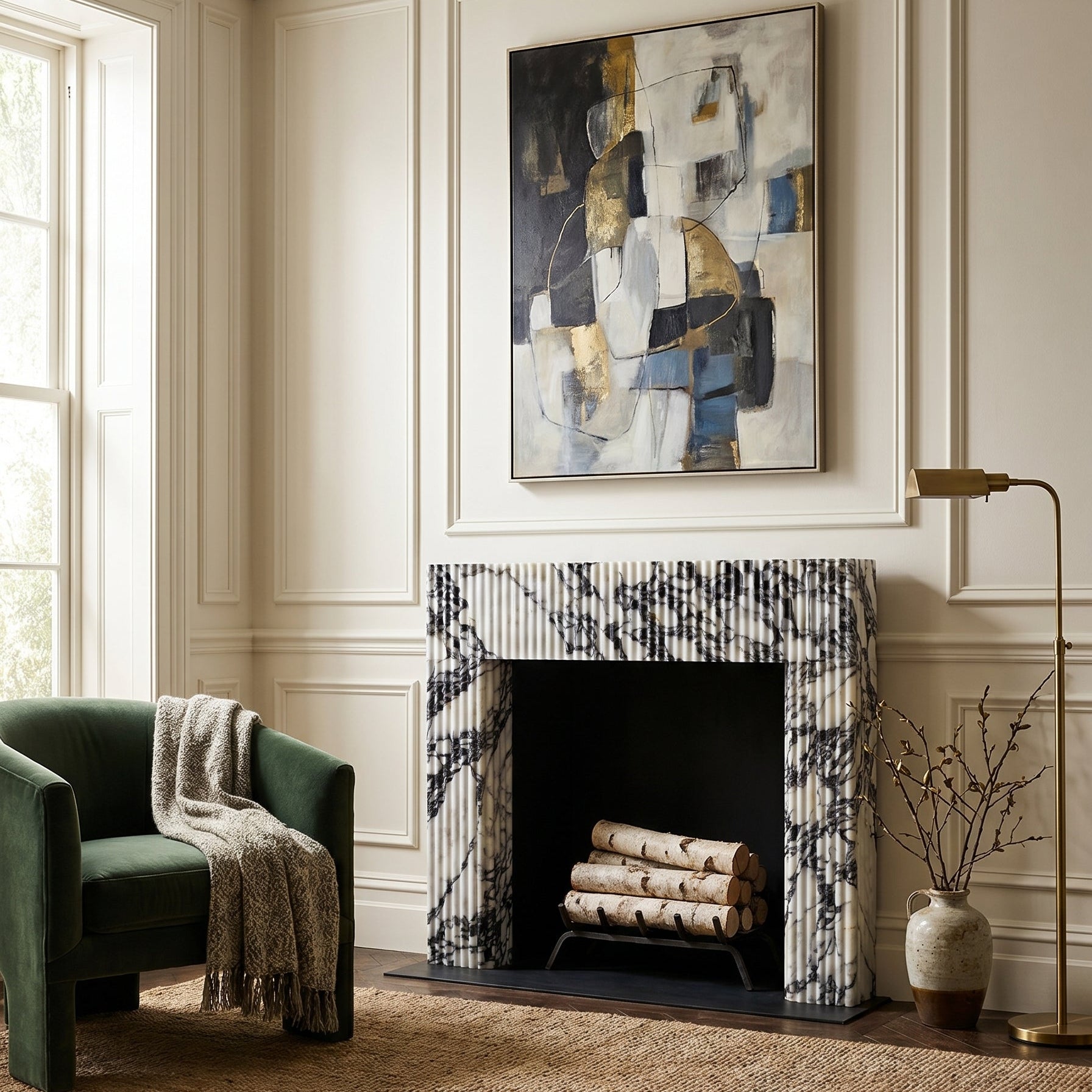 Calacatta Viola Marble Fluted Fireplace Mantel Polished (L)36" (H)40" (D)2.5"