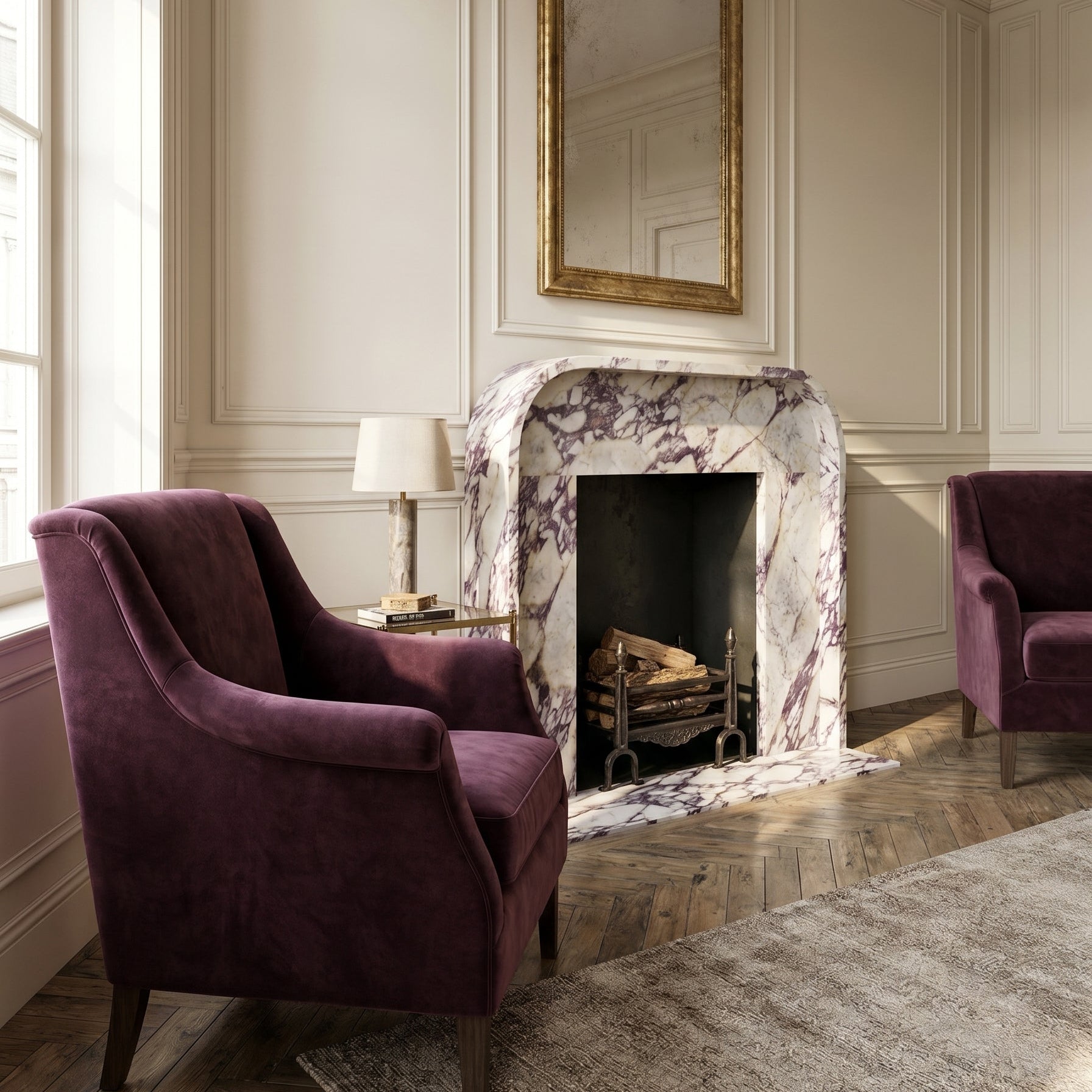 Calacatta Viola Marble Modern Fireplace Mantel Polished (L)69" (H)50" (D)6"