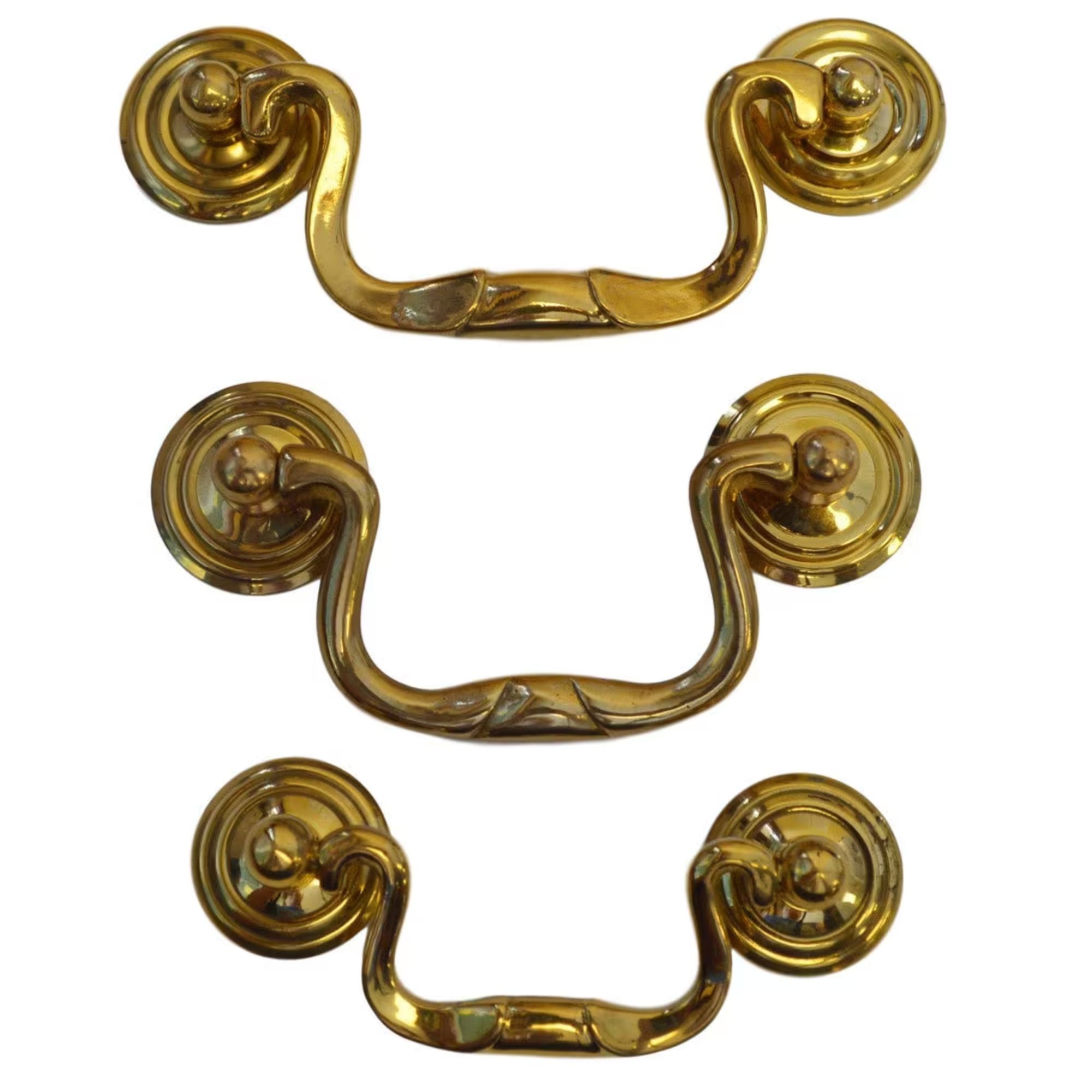 Queen Anne Style Brass Drawer Pull Elegant Hardware, 1" Backplate, Available in Small, Medium, Large Sizes