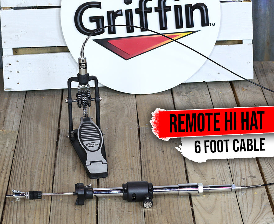 Remote Hi Hat Stand with Foot Pedal by GRIFFIN | Drummers Cable Auxiliary Cymbal High Hat Percussion Hardware with Drum Key | Heavy Duty Sturdy HiHat Holder | All Metal Construction Mount Complete Kit
