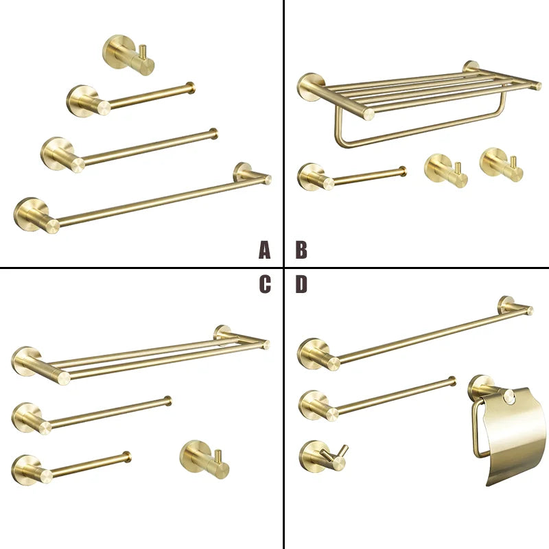 GobekUsa Brushed Gold Bathroom Hardware Set with Stainless Steel Towel Bar & Paper Holder