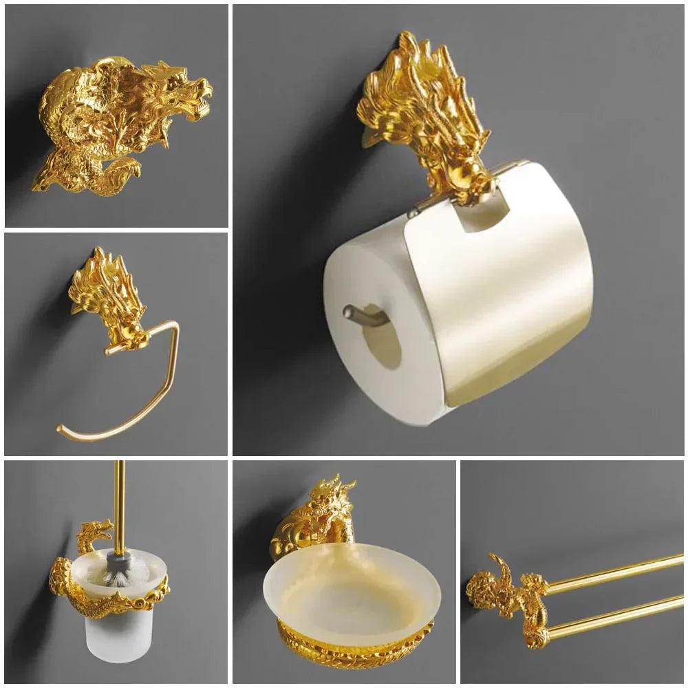 GobekUsa Dragon Bathroom Hardware Set: Paper Holder, Towel Rack, Soap Dish (MB-0950A)