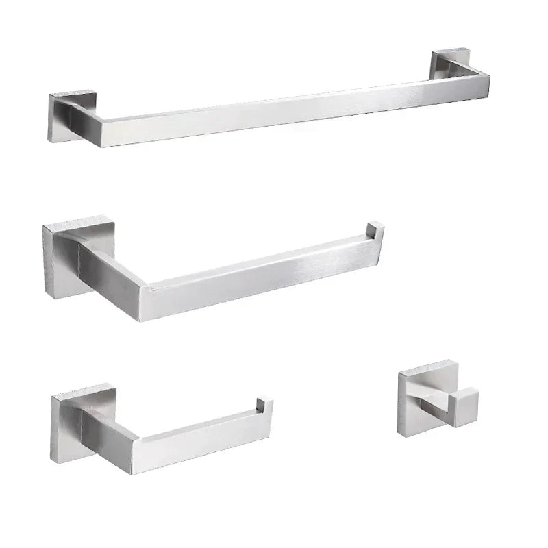 GobekUsa Brushed Nickel Bathroom Hardware Set: Robe Hook, Towel Rail, Bar Rack, Shelf, Tissue Holder
