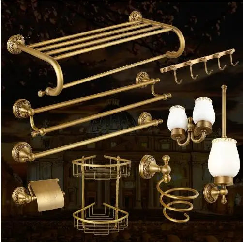 GobekUsa Carved Antique Bronze Brass Bathroom Accessories Set with Solid Bath Hardware