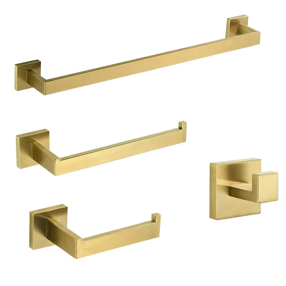 GobekUsa Brushed Gold Bathroom Hardware Set - Robe Hook, Towel Rail, Tissue Holder & more