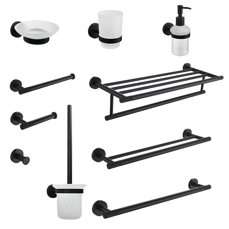 GobekUsa Bathroom Hardware Set: Towel Rack, Toilet Brush, Paper Holder, Soap Dispenser, Towel Bar, Hook