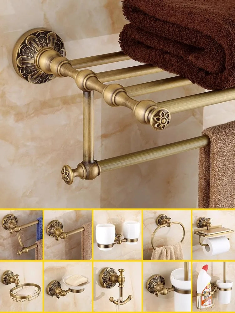 GobekUsa Brass Bathroom Hardware Set: Shelf, Toilet Brush Holder, Paper & Towel Holder