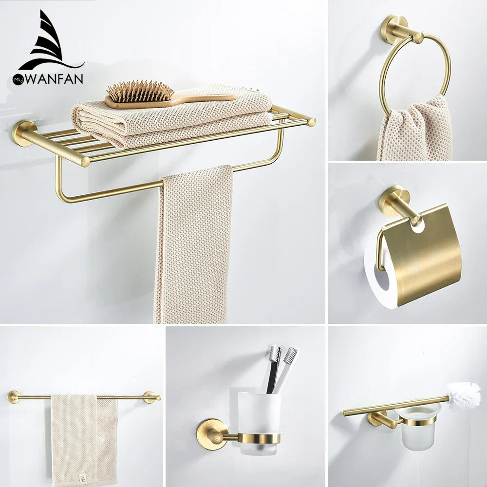GobekUsa Golden Swan Bath Hardware Set: Towel Rack, Toilet Paper Holder, Tissue Roll Holder
