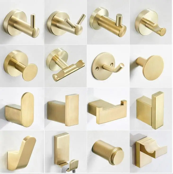 GobekUsa Brushed Gold Stainless Steel Robe Hook Wall Mounted Bathroom Hardware Hanger