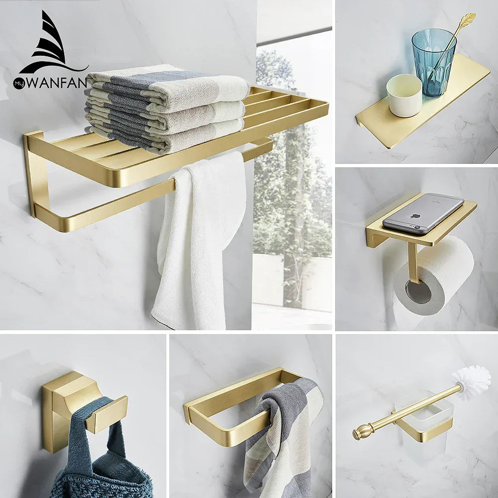 GobekUsa Gold Bath Hardware Set: Towel Ring, Toilet Brush Holder - WF-552200