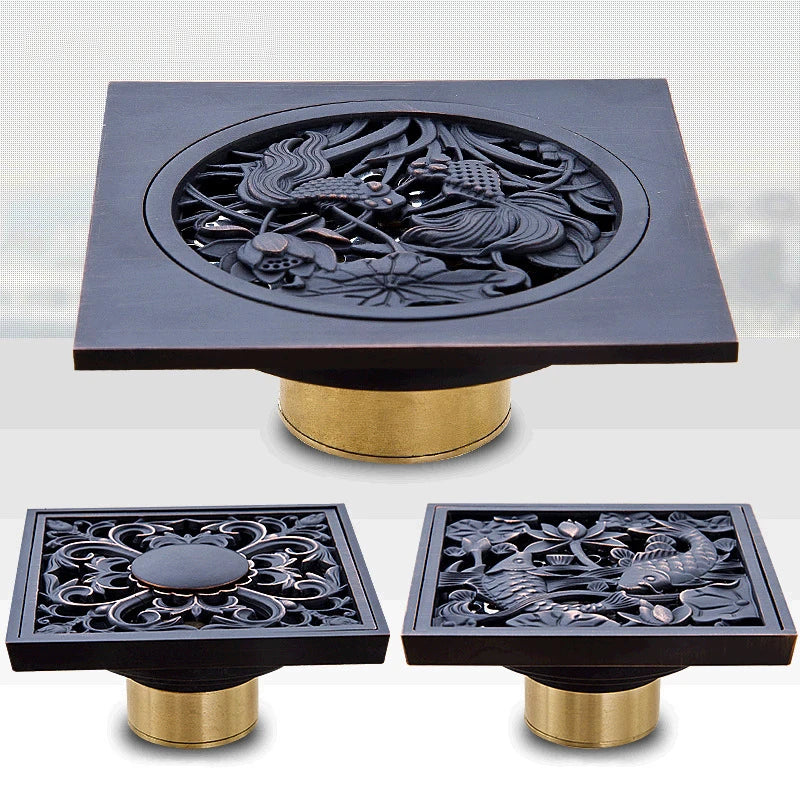 GobekUsa Black Anti-odor Floor Drain 10x10cm Square Bathroom Shower Hardware