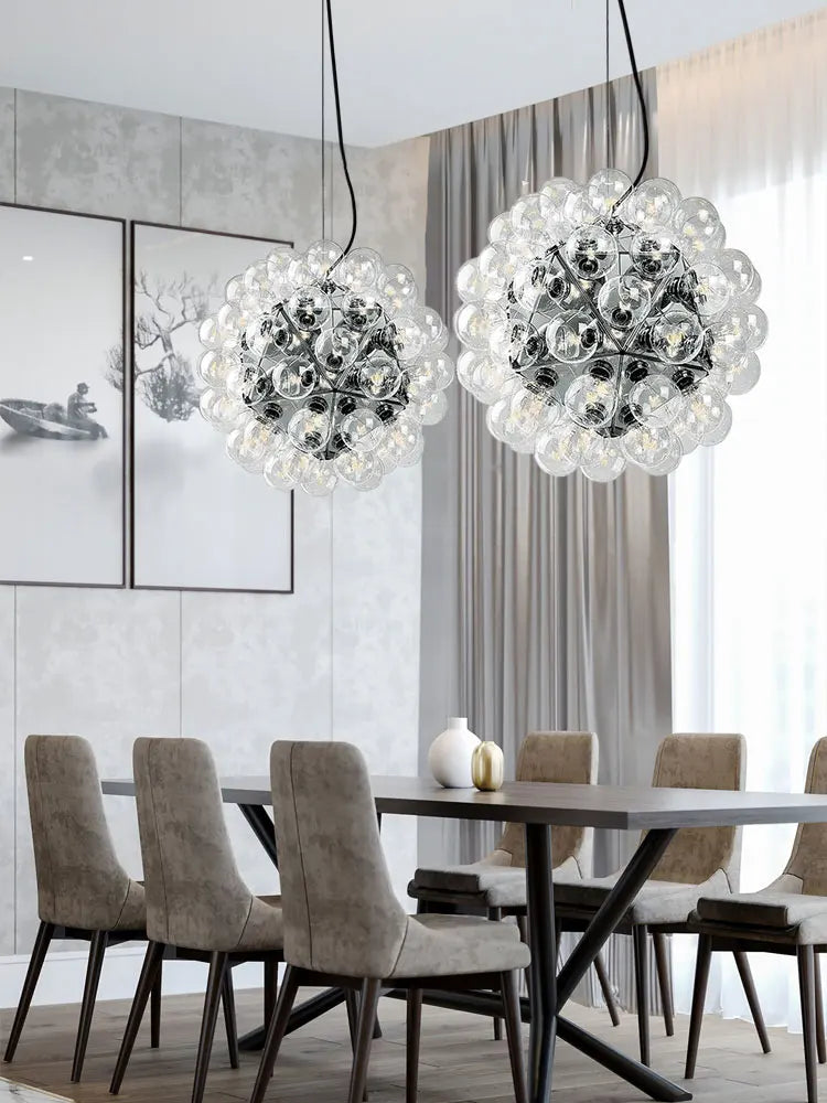 GobekUsa Clear Glass Bubble G4 LED Dandelion Chandelier - Gold/Silver/Black Hardware
