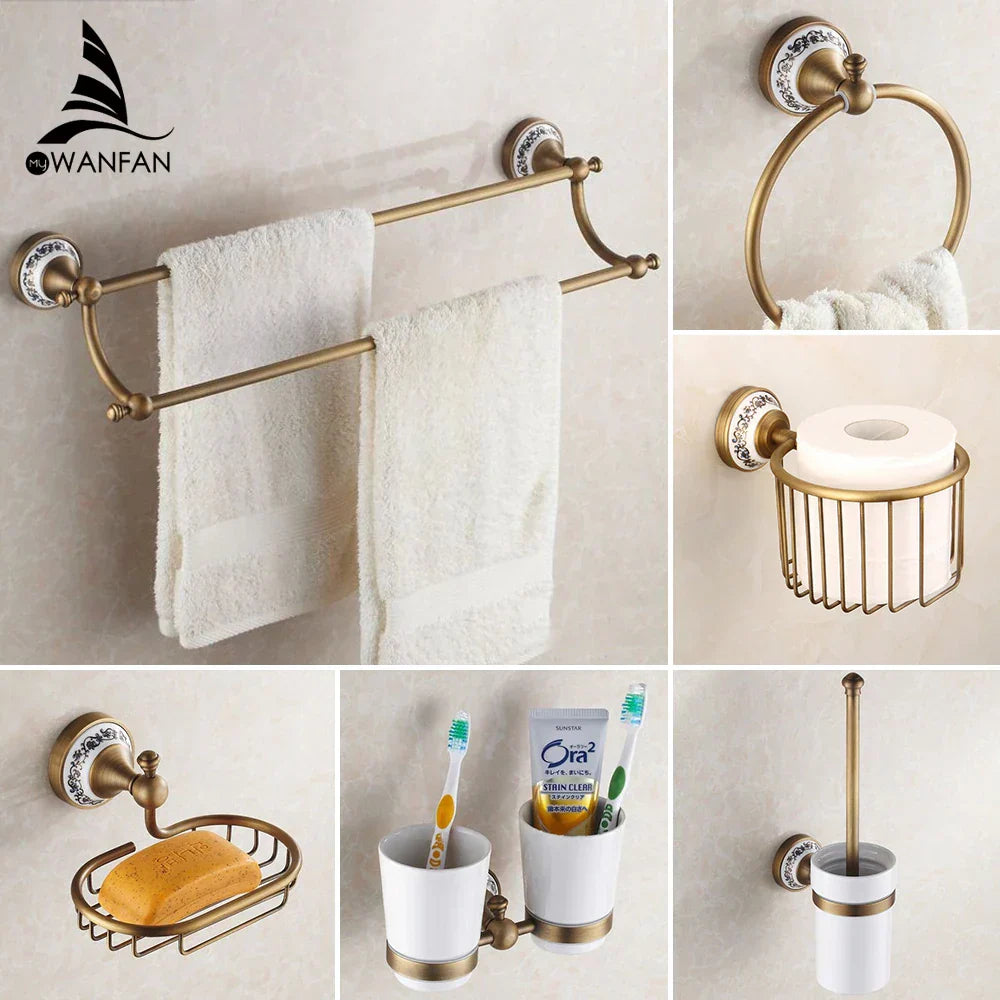 GobekUsa Bath Hardware Set: Toilet Paper Holder, Towel Rack, Tissue Holder, Cup Holder, Robe Hook