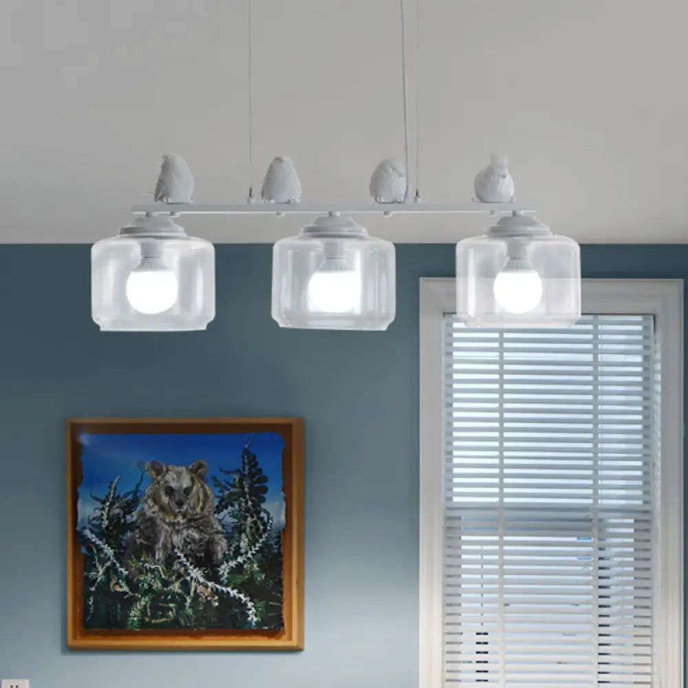 GobekUsa Clear Glass 3-Bulb Island Lighting Fixture: Traditional White Hanging Light Kit with Birds - Perfect for Dining Room" 

Note: The revised title focuses on the essential components while keepi