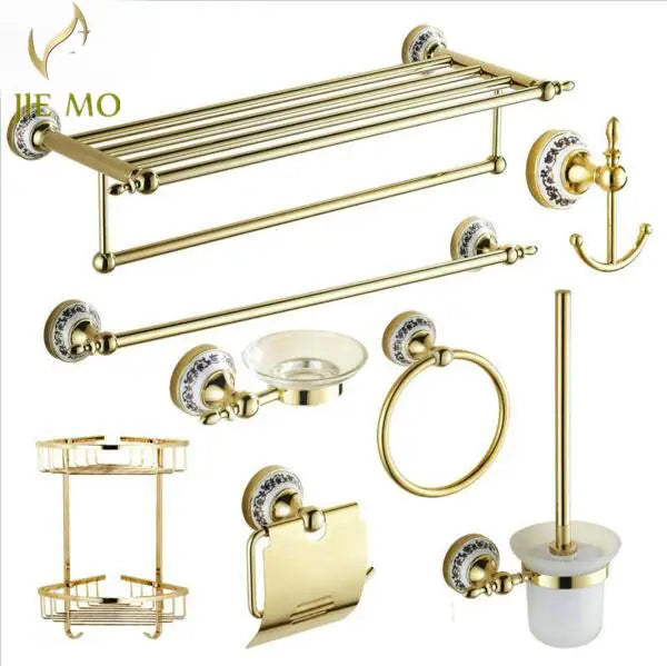 GobekUsa Golden Polished Porcelain Bath Hardware Set for Bathroom Essentials