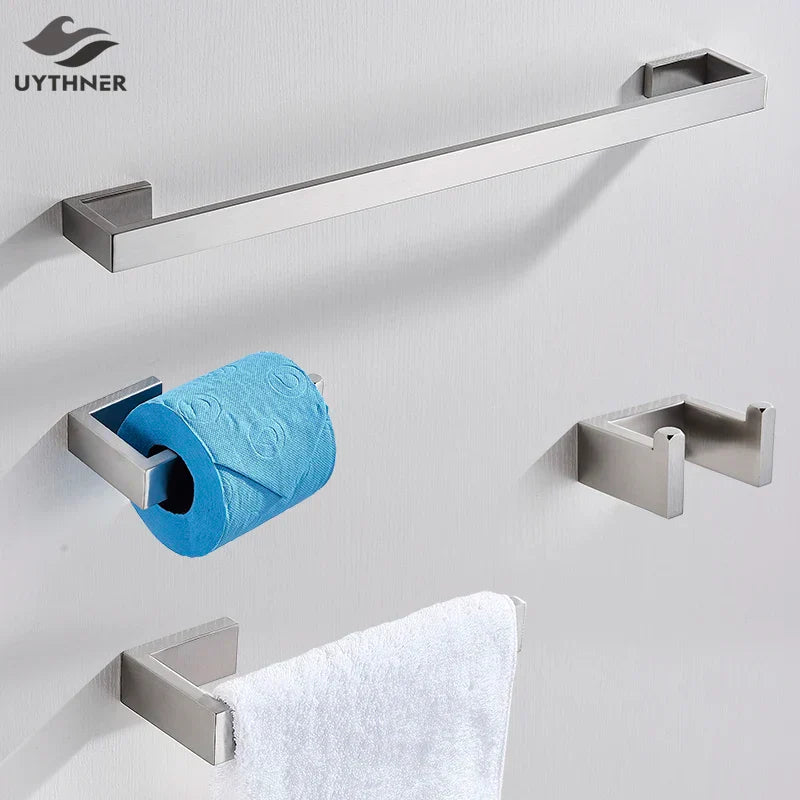 GobekUsa Brushed Bath Hardware Set: Robe Hook, Towel Bar, Shelf, Tissue Holder, Toothbrush Stand