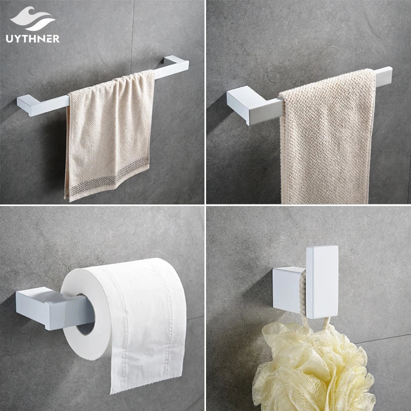 GobekUsa 7-Piece Bathroom Hardware Set in White for Towels and Toiletries