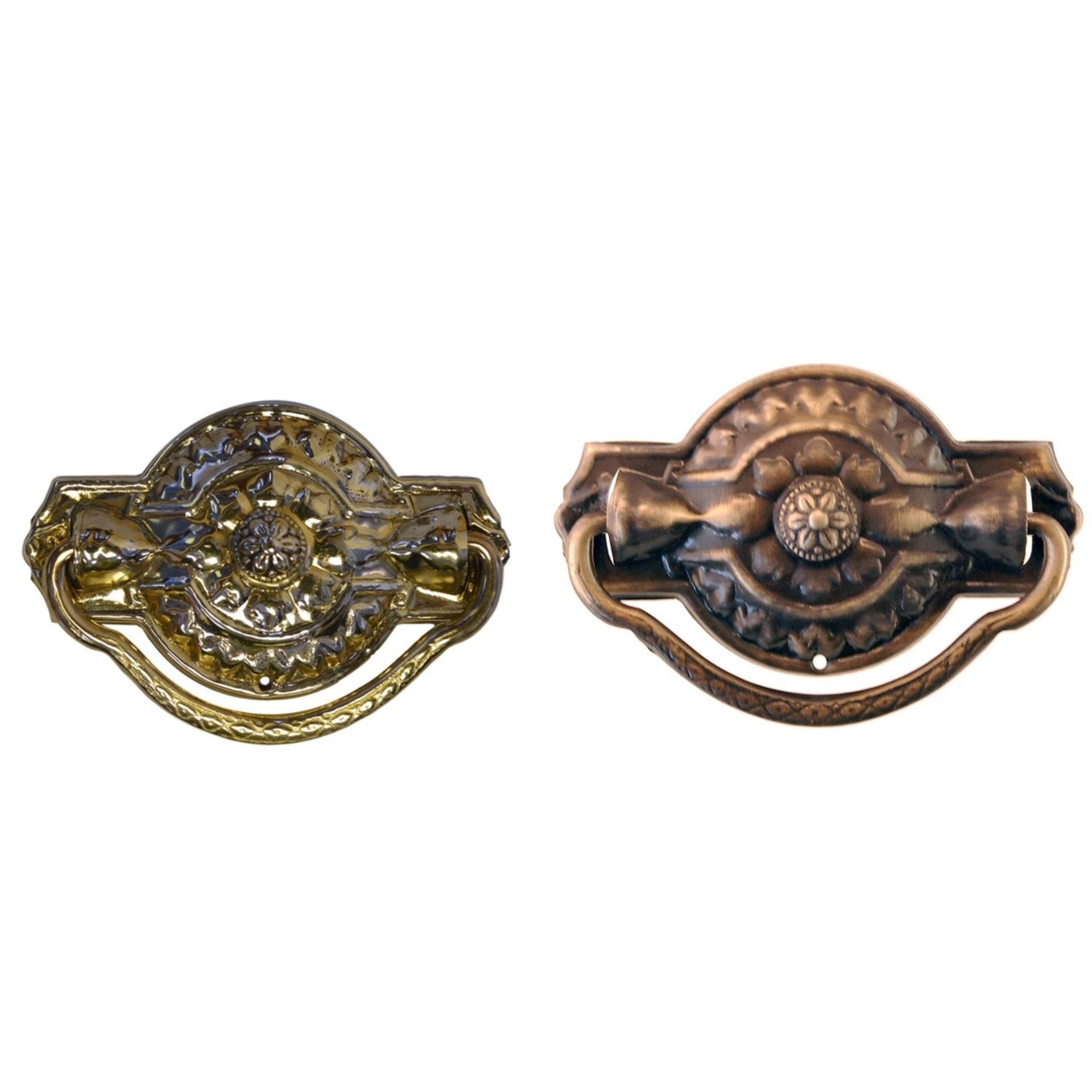 Colonial Revival Drawer Pull Ornate Stamped Brass Back Plate, Cast Brass Handle, 1-7/8" x 3", Includes Mounting Hardware