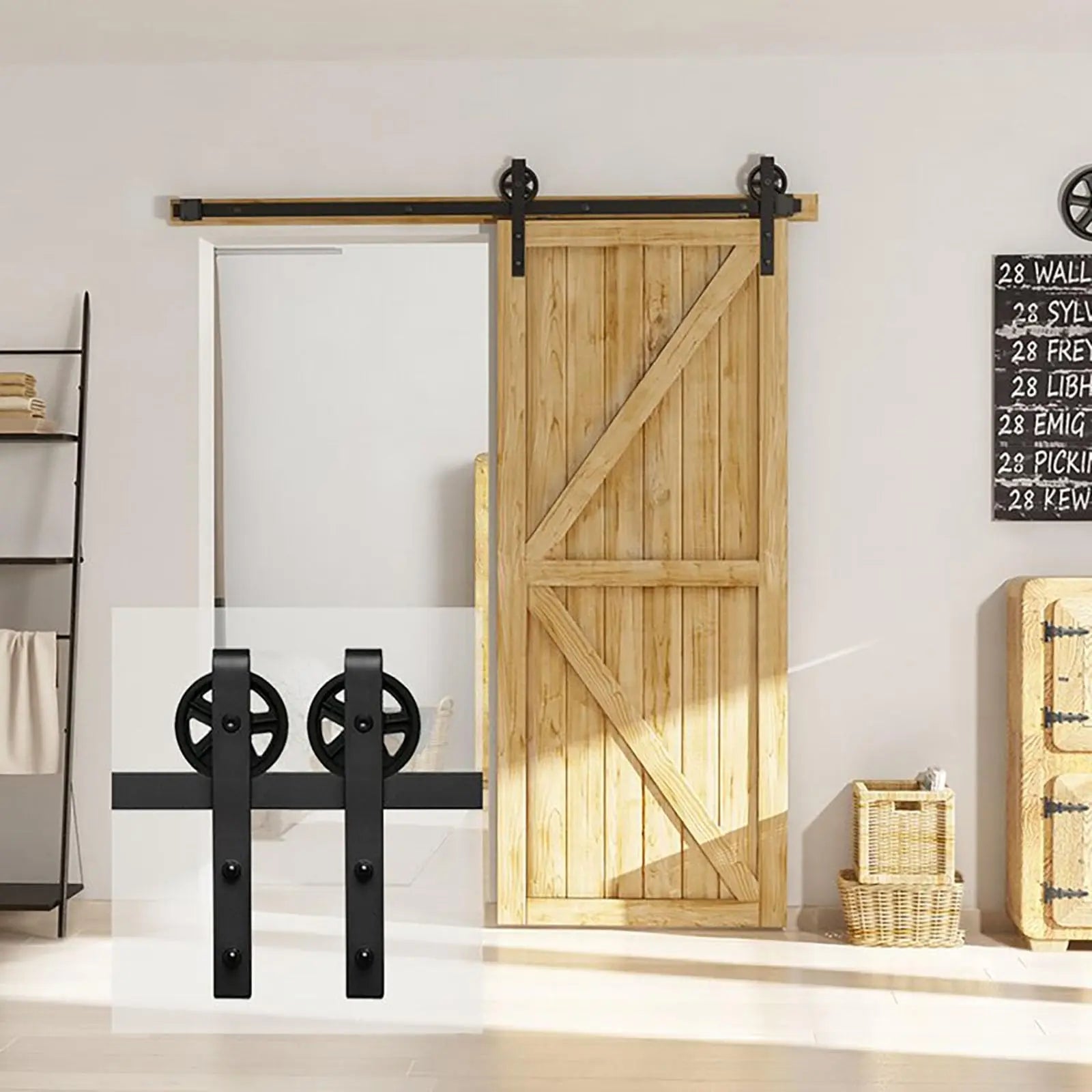 Big Spoke Wheel Roller Sliding Barn Door Hardware Kit (No Door)