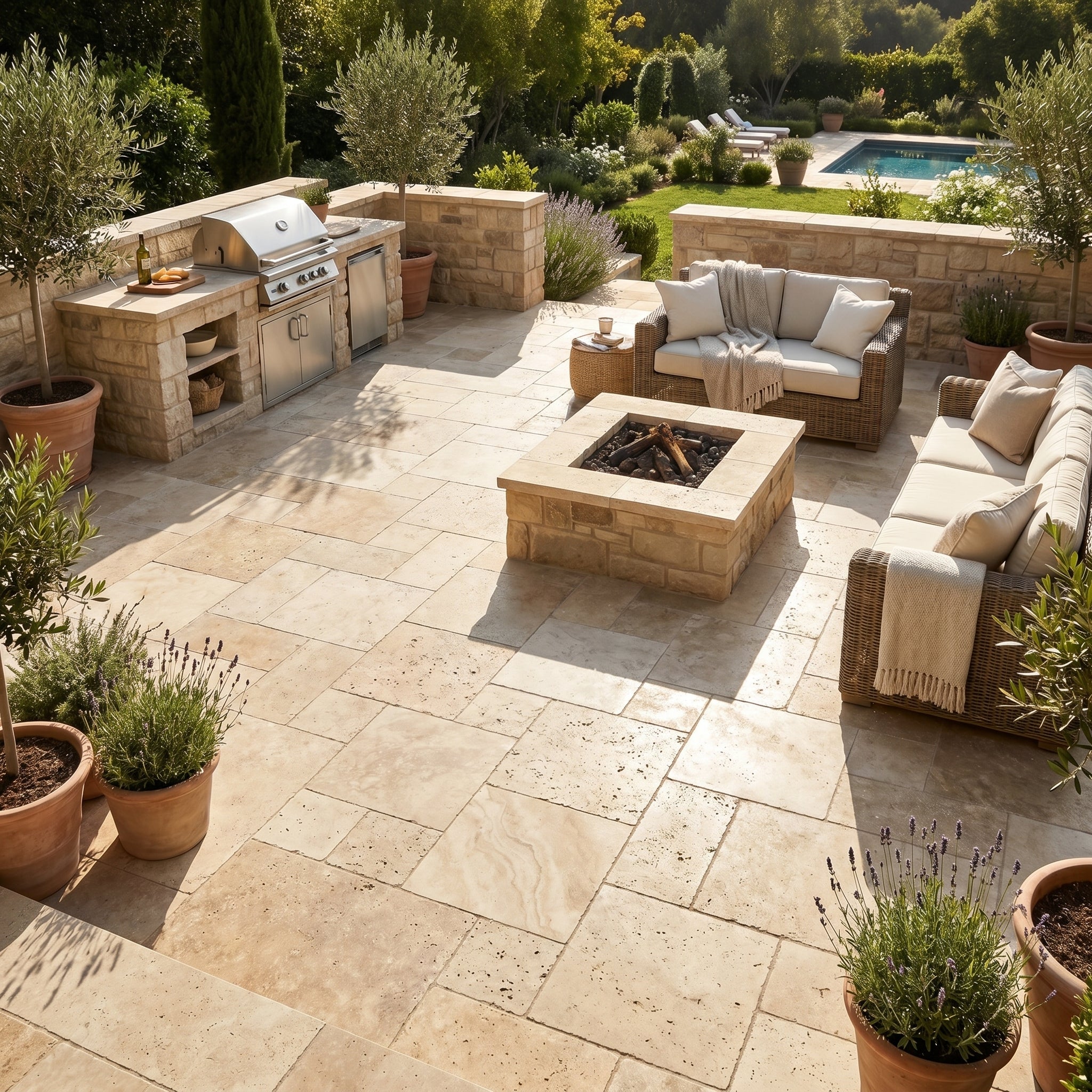 Denizli Beige Travertine Filled and Tumbled Pavers