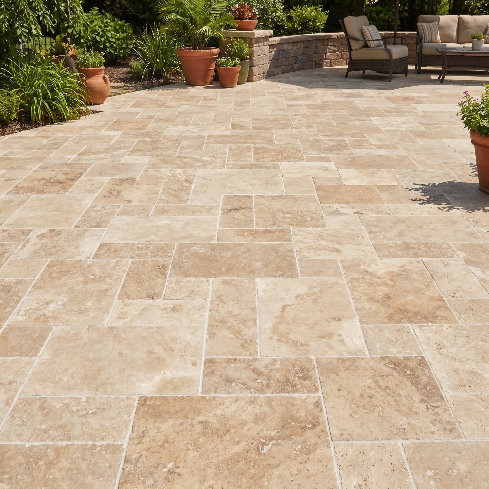 Ivory Moderno Travertine Filled and Tumbled Pavers